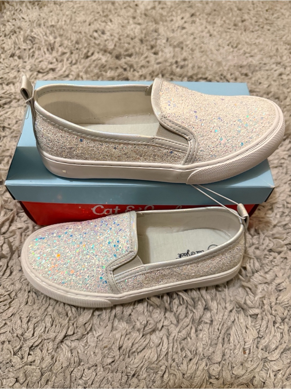 NIB Cat & Jack White Sparkly “Carey” Sneakers, Size 2